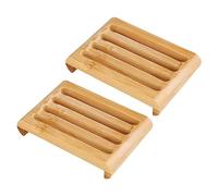ULTECHNOVO Jabonera y Diseño Fácil de Limpiar para Baño y Cocina 2 Piezas de Bambú para Mantener el Jabón y Esponjas Secos Drenaje Automático