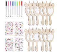 ULTECHNOVO Juego de Espejos de Mano de Madera sin Terminar con Diseño Unicornio, Kit DIY para Pintar, Incluye 12 Espejos, 4 Cristales de Colores y 8 Rotuladores, Adecuado para Manualidades