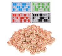 ULTECHNOVO Juego de Mesa Práctico de Bingo y Ajedrez de Madera Tarjetas de Papel Rojo Reuniones Familiares y Grupos Grandes