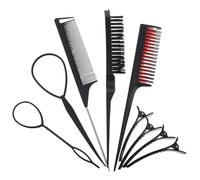 ULTECHNOVO Juego de Peines de Barbero Negro 9 Piezas para Hombre y Mujer Peines de Peluquería Púas Metálicas Accesorio de Salón de Belleza Portátil para Uso Diario y Viaje