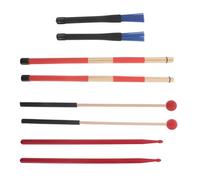 ULTECHNOVO Kit de Accesorios para Percusión con Bolsa para Baquetas, Escobillas de Nylon y Madera, Mazas Antideslizantes Rojas, Adecuado para Bateristas Profesionales y Principiantes