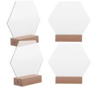 ULTECHNOVO Letreros de Mesa Acrílicos Hexagonales en Blanco con Soporte de Madera para Boda, Decoración DIY Elegante y Creativa, Pack de 4 Piezas para Eventos y Reuniones