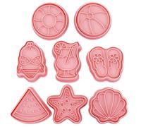 ULTECHNOVO Moldes de Silicona para Galletas 8 Piezas Diseño Hawaiano Playa Verano, Cortadores Reutilizables para Hornear, Molde para Galletas con Forma de Estrella de Mar para Repostería