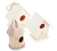 ULTECHNOVO Nido de Pájaros de Madera Creativo 3 Piezas con Cuerda Colgante y Entrada Circular Ancha para Decoración de Jardín y Pintura DIY Varios Estilos