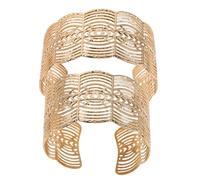 ULTECHNOVO Pulsera Rígida Abierta Metálica Dorada Brazalete Calado Ancho para Mujer Par de Pulseras Huecas Elegantes Regalo y Uso Diario