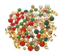 ULTECHNOVO Remaches de Perlas Sintéticas 60 Pcs para Ropa y Bolsos Tamaño 8Mm y 10Mm Colores Beige Rojo y Azul Borde Dorado Accesorios Decorativos para Manualidades y Confección