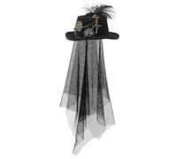 ULTECHNOVO Sombrero Steampunk de Copa Pequeño para Mujer Engranajes y Malla Floral Oscura, Horquilla de Fieltro y Lana, Accesorio para Fiesta, Reunión Social y Disfraz