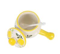 ULTECHNOVO Tarro de Sal Tarro de Condimentos de Cerámica Amarillo Asa, Tapa y Cuchara, para Guardar Condimentos, Pimienta y Pequeños Snacks, Uso Doméstico en Cocina y Comedor
