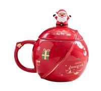 ULTECHNOVO Taza de Cerámica Roja con Tapa y Cuchara 350 Ml Taza Adorable para Leche y Café Adecuado para Estudiantes y Parejas Uso en Oficina y Hogar Vajilla Práctica para Bebidas