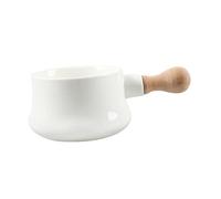 ULTECHNOVO Tazón de Cerámica con Mango de Madera Tazón para Noodles y Postres Diseño Práctico y Antiescaldante para Servir Comidas Blanco