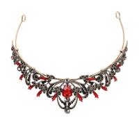 ULTECHNOVO Tiara de Boda Gemas de Imitación Corona de Hoja Aleación de Zinc y Acrílico Diadema Negra y Roja para Novia Accesorio Cabello Cumpleaños y Eventos Obsequios