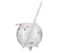 ULTECHNOVO Vaso de Vidrio con Forma de Cerdito Copa para Café Té o Diseño Adorable de Animal Vaso Reutilizable con Pajita para Bebidas Casa o Bar