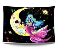 Ulticool - Alfombra de pared de esqueleto de sirena - Brilla en la oscuridad bajo luz negra con UV reactivo de neón - Alfombra luminosa psiquedélica en la oscuridad - 200 x 150 cm - Decoración gótica