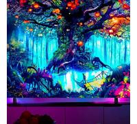Ulticool - Árbol de cuento de hadas - Tapiz glow in the dark - Luz negra bajo UV reactiva - Paño de pared psicodélico brillante en la oscuridad - 200 x 150 cm