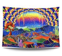 Ulticool - Arco iris sol montañas - Brilla en la oscuridad - Negro luz bajo rayos UV reactivo - Luz negra psicodélica en la oscuridad - Telo de pared luminoso - 200 x 150 cm