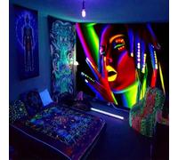 Ulticool - Cara de hombre y mujer - Tapiz Glow in the Dark - Luz Negra Bajo UV Reactiva Bright Black Neon - Paño de pared psicodélico que brilla en la oscuridad 200 x 150 cm