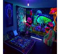 Ulticool - Estrellas de hongos - Tapiz Glow in the Dark - Luz Negra Baja UV Reactiva Bright Black Neon - Paño Psicodélico que Brilla en la Oscuridad 200 x 150 cm