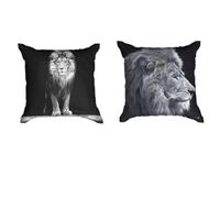 Ulticool - Funda de cojín - Cabeza de León - Juego de 2 diseños - 45 x 45 cm - Funda de cojín decorativa sin relleno - Accesorios para funda de cojín para sofá/cama - Negro blanco