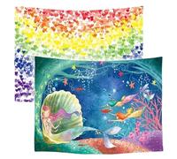 Ulticool - Tapiz Decoración de Piso - Corazones Arco Iris Sirena Mar - Juego de 2 Motivos - 73 cm x 95 cm - Paño de Pared - Accesorios para Dormitorio Salón Habitación Infantil