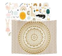 Ulticool - Tapiz Decoración Piso - Arco Iris Animales Mandala Bohemia Hippie - Beige Gold - Juego de 2 diseños - 73 cm x 95 cm - Toalla de pared - Accesorios para dormitorio, sala de estar