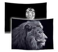 Ulticool - Tapiz Decoración Piso - León Cabeza de León Naturaleza Safari - Negro y Blanco - Juego de 2 diseños - 73 cm x 95 cm - Toalla de pared - Accesorios para dormitorio, salón