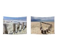 Ulticool - Tapiz Decoración Piso - Playa Costa Países Bajos - Azul Beige - Juego de 2 diseños - 73 cm x 95 cm - Toalla de pared - Accesorios para dormitorio, sala de estar, habitación infantil