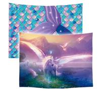 Ulticool - Tapiz Decoración Piso - Unicornio Caballo Sirena Cola Unicorn Rosa - Juego de 2 diseños - 73 cm x 95 cm - Toalla de pared - Accesorios para dormitorio, sala de estar