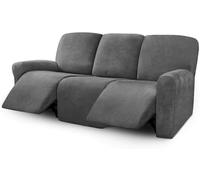 ULTICOR Fundas de terciopelo para sofá reclinable de 8 piezas, fundas elásticas para sofá reclinable de 3 cojines, fundas de muebles, gruesas, suaves, lavables (funda reclinable de 3 plazas, gris