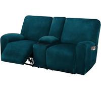 ULTICOR Ultimate Decor - Sofá biplaza reclinable con funda de consola central, 8 piezas de terciopelo elástico para sofá biplaza, funda de sofá reclinable de 2 asientos, gruesa, suave, lavable, (verde