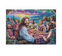 Última Cena Cena de Familia Jesús fe Espiritual Puzzle 300 Piezas Colorido Moderno Rompecabezas para Adultos Obra De Arte Familiar Estera Portátil DIY Creativo 300 PCS