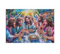 Última Cena Jesús fe Religiosa Espiritual Puzzles 300 Piezas Estera Portátil 3D Antideslizante Rompecabezas Familiar para Adultos Aliviar Estrés Decoración Hogar Moderno Creativo 300 PCS