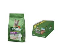 Ultima Esterilizado Adult Pollo - Comida Seca para Gatos - 10kg + Ultima Comida Húmeda para Gatos con Variedad de Pescados - 12 x (4 x 85gr) - 4080g
