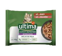 Ultima Expert Nutrition Bolas de Pelo - Comida Húmeda para Gatos Esterilizados - Control de Bolas de Pelo - 4x70g