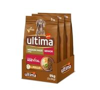 Ultima Medium-Maxi Senior Pollo, Comida seca para perros, Pack de 3 x 3kg, Total 9kg