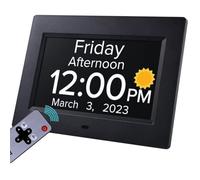 UltimaJ Reloj digital con fecha y calendario con iconos de sol/luna, pantalla digital clara, 7 modos de visualización, DST automático, relojes de fuente de alimentación con cable.