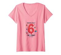 Últimas Noticias: ¡Soy 6 Hoy! Regalo de cumpleaños para niños de 6 años Camiseta Cuello V, Mujer, Rosado, M