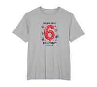 Últimas Noticias: ¡Soy 6 Hoy! Regalo de cumpleaños para niños de 6 años Camiseta, Hombre Tallas Grandes, Gris Jaspeado, 3X Alto