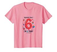 Últimas Noticias: ¡Soy 6 Hoy! Regalo de cumpleaños para niños de 6 años Camiseta, Niños, Rosado, 6 años