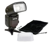 Ultimaxx Flash automático universal profesional con pantalla LCD y bolsa de transporte para Canon, Nikon, Panasonic, Olympus, Pentax y otras cámaras DSLR y digitales
