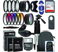 Ultimaxx Kit de accesorios de 55 mm para Nikon D3300, D3400, D3500, D5500, D5600, D7500, D500, D780 con 2 baterías de repuesto EN-EL14A + kits de filtros digitales + trípode ligero y mucho más