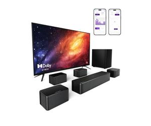 ULTIMEA 7.1ch Barra de Sonido con Dolby Atmos, 3D Sonido Envolvente, Control por App, Barra Sonido TV con Subwoofer Inalámbrico y 4 Altavoces con Cable, 460W, Bluetooth 5.3, 6 Modos EQ, Poseidon D80
