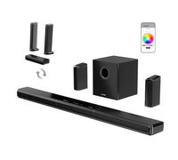 ULTIMEA Sistema de Sonido Surround 9.1ch para TV con 2 Altavoces Traseros, Soundbar Desmontable con Subwoofer, Barra de Sonido RGB, Potencia Máxima 470W, Subwoofer de 6.5", HDMI/OPT/AUX/BT, Apollo S90