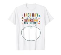 Último día de Escuela Firma mi Camisa Niños Maestro Despedida Camiseta gráfica económica, Hombre, Blanco, L