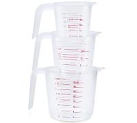 Último juego de jarras medidoras de plástico de 3 piezas - Grande 4 tazas (1L), 2 tazas (500 ml) y pequeña 1 taza (250 ml) - Apto para microondas, claro, medidas fáciles de leer - Cocine con precisión