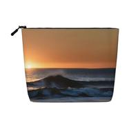 Últimos rayos de sol sobre las olas del mar, bonita bolsa de maquillaje impermeable para mujer, con cremallera, bolsa de aseo de viaje