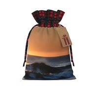 Últimos rayos de sol sobre las olas del mar elegantes bolsas de regalo de Navidad con cordón, bolsas de arpillera de retazos, reutilizables.