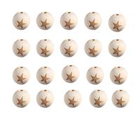 ULTNICE 20 cuentas de madera de 20 mm de color natural redondas de cuentas espaciadoras de madera para proyectos DIY y manualidades (estrella de cinco puntas)
