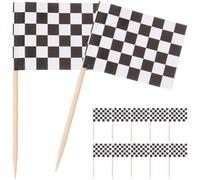 ULTNICE Paquete de 100 selecciones de Bandera de Carreras Bandera a Cuadros Palillos de Dientes Palitos de Aperitivo para cóctel - Blanco y Negro