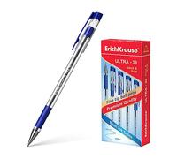 ULTRA-30 - Bolígrafo (0,26 mm, 12 unidades, escritura fácil y suave, forma delgada y transparente, accesorios de escritorio, con mango de goma), color azul