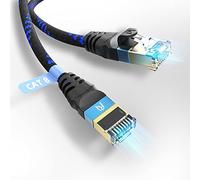 Ultra HDTV Cable de red CAT 8.1 - 30 metros, 40 Gbps cable LAN, cable de parcheo Gigabit RJ45 Ethernet, protección contra dobleces, revestimiento de nylon con fibra óptica de 40.000 Mbit